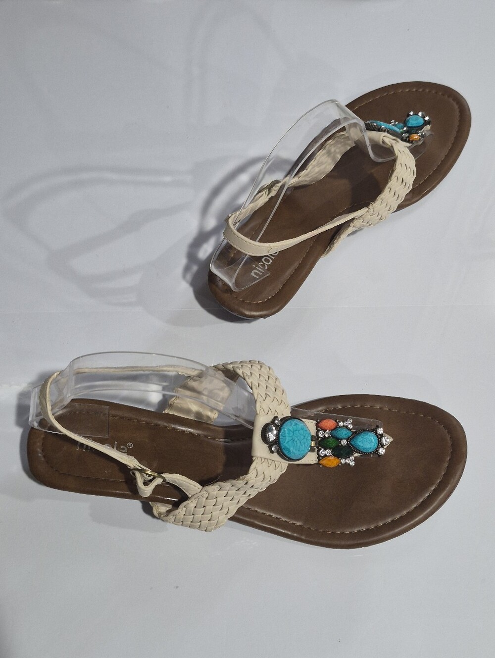 NICOLE Beaded Turquoise Accent Beige Women's Sandals Size 11